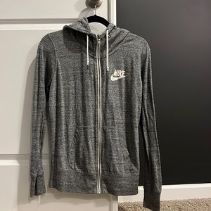 Nike Grey Hooded Zip-up Light Weight Sweatshirt, size Large.